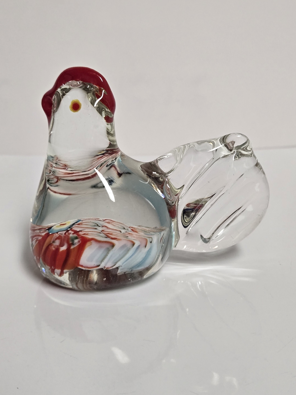 Vintage Hand Blown Glass Chicken Figurine – Millefiori Murano Style Paperweight